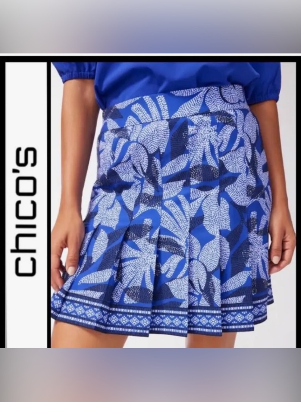 Chico’s • Zynergy Neema Blue Grotto Floral Pleated Golf Tennis Skort - 16